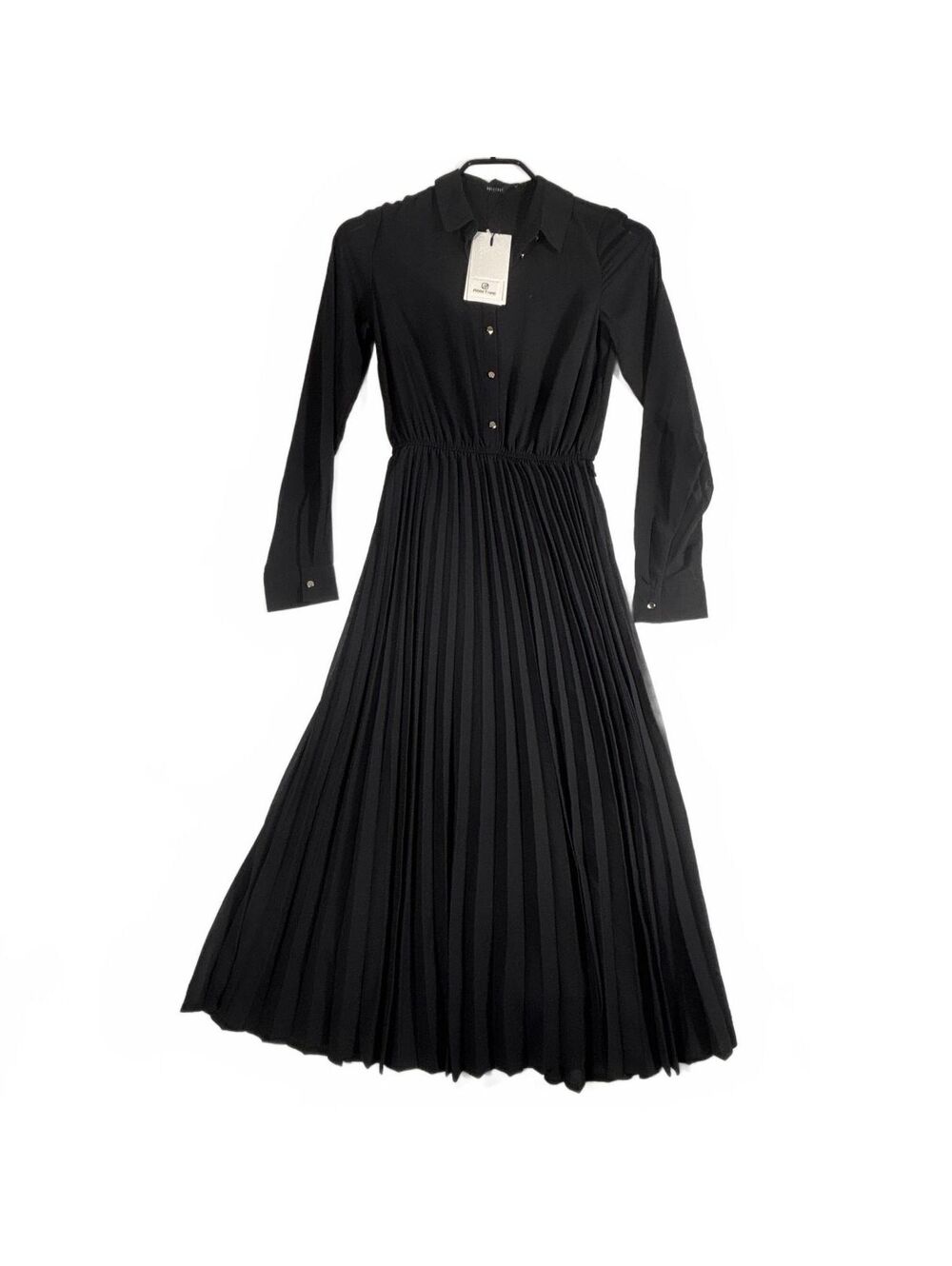 Able Tree Women's Black Midi Pleated Shirt Dress XS NWT